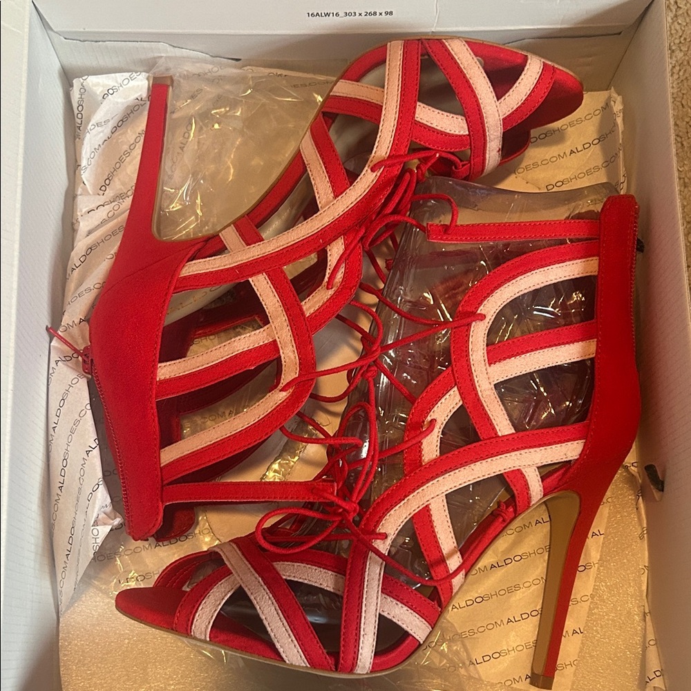Aldo Vibrant Red and White Heels